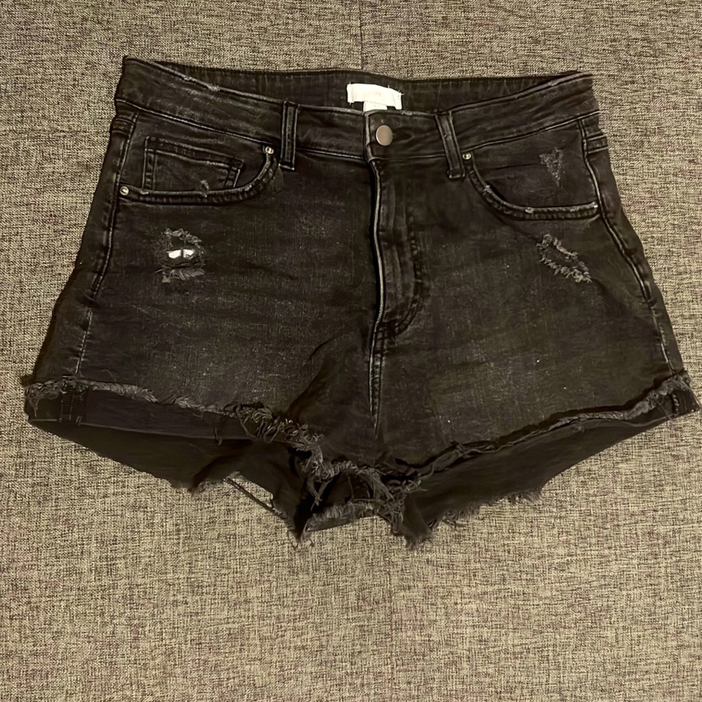 H&M Black Distressed Jean Cutoff Shorts